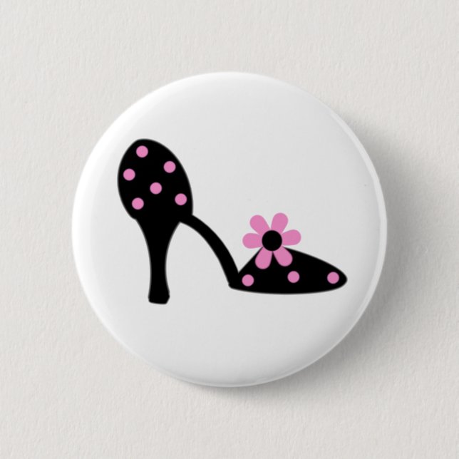 Black With Pink Polka Dot Shoe 6 Cm Round Badge (Front)