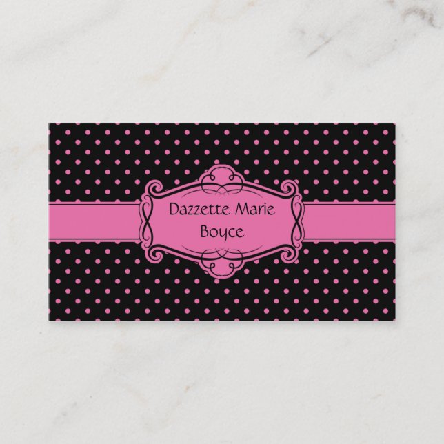 Black with Pink Polka Dots Business Card (Front)