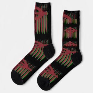 BLACK WITH PLUM AND GREEN PATTERNS SOCKS