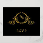 Black with Real Gold Foil Wedding RSVP Postcard