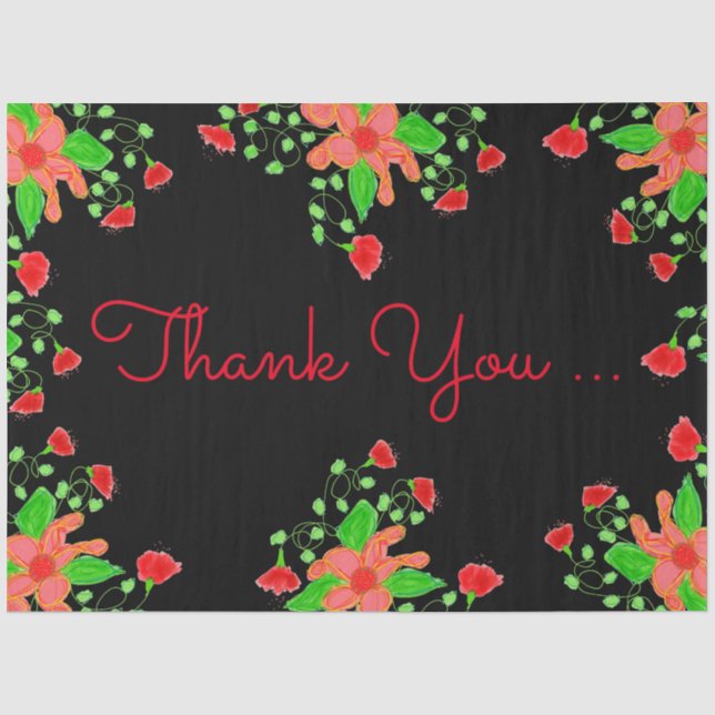 Black With Red Flower Tissue Paper (Front)
