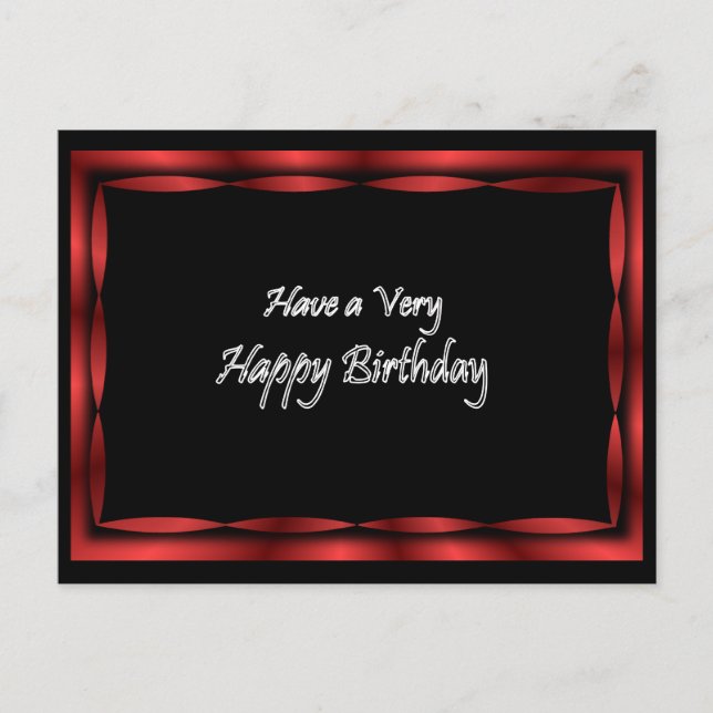 Black with Red Ribbon Happy Birthday - customise Postcard (Front)