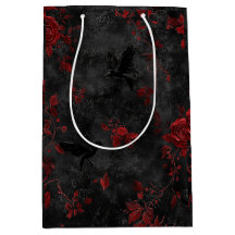 Black with Red Roses and Ravens – Gothic Floral