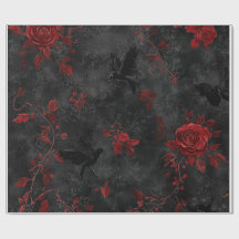 Black with Red Roses and Ravens – Gothic Floral 