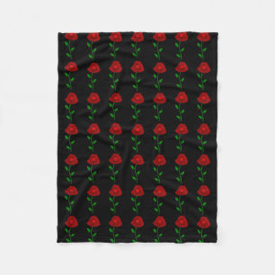 Black with Red Roses Fleece Blanket