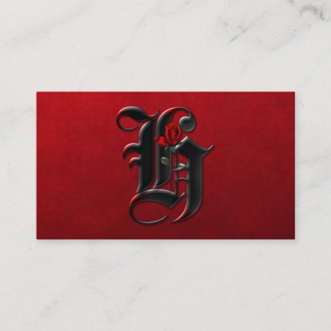 Black with Red Roses Initial H Goth Business Card (Front)