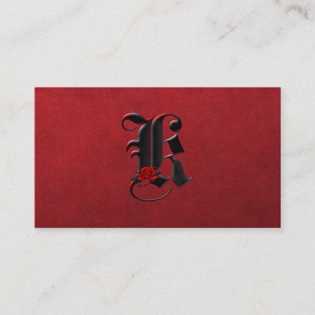 Black with Red Roses Initial K Goth Business Card (Front)