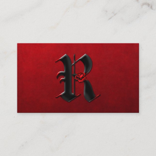 Black with Red Roses Initial R Goth Business Card (Front)