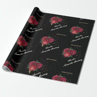 Black with Red Roses Quinceañera Wrapping Paper