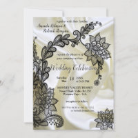 Black with Silver on Champagne Silk Wedding Invita