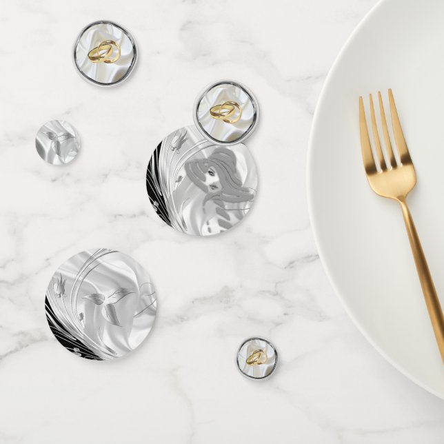 Black with Silver on Ivory Silk Confetti (Group)