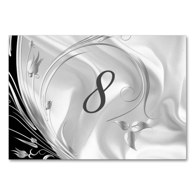 Black with Silver on Ivory Silk Table Number (Front)