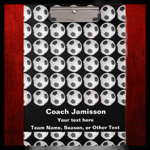 Black with Soccer Ball Pattern for Coach, Name, Clipboard