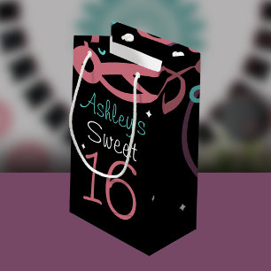 Black With Stars And Swirls Sweet 16 Small Gift Bag