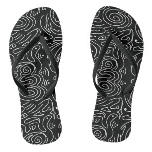Black with White Abstract Wavy Line Jandals