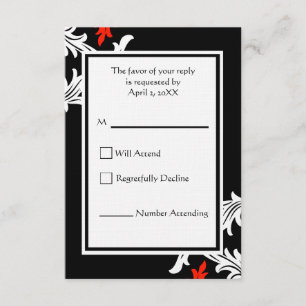 Black with White and Red Damask Wedding Response