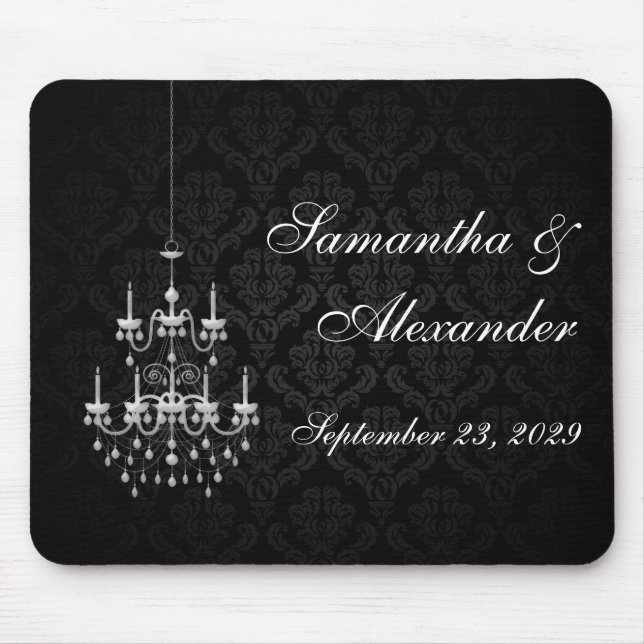 Black with White Chandelier Silhouette Mouse Pad (Front)