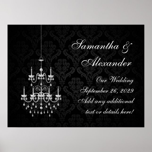 Black with White Chandelier Silhouette Poster (Front)