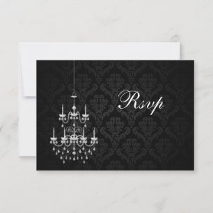 Black with White Chandelier Silhouette RSVP Card