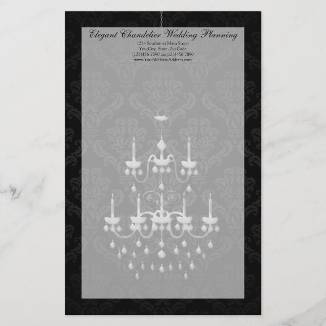 Black with White Chandelier Silhouette Stationery (Front)