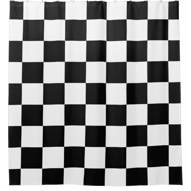 Black With White Chequerboard Shower Curtain (Front)