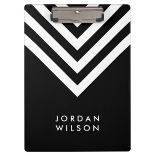 Black with White Chevron Modern Minimalist Clipboard