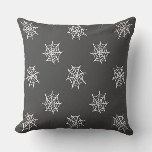 Black with White Cobweb Halloween Throw Pillow