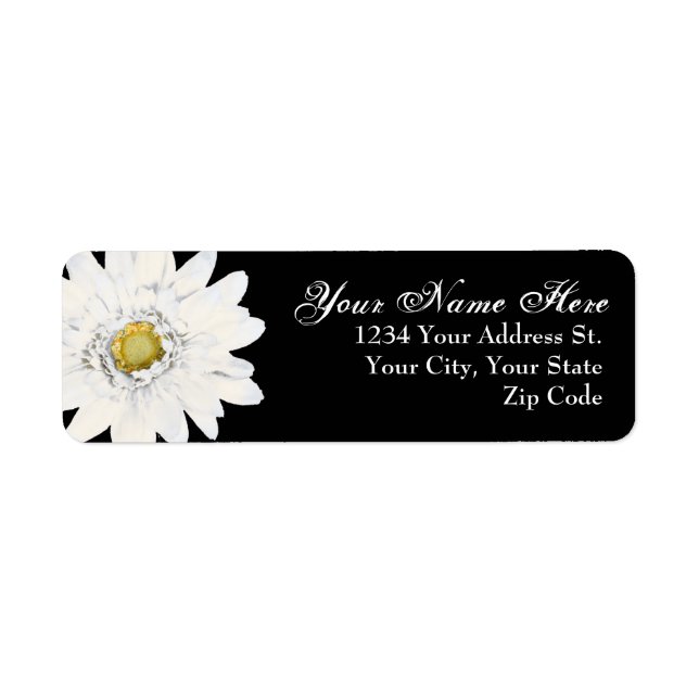 Black with White Daisy Return Address Labels (Front)
