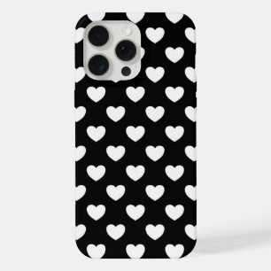 Black With White Hearts iPhone 15 Pro Max Case