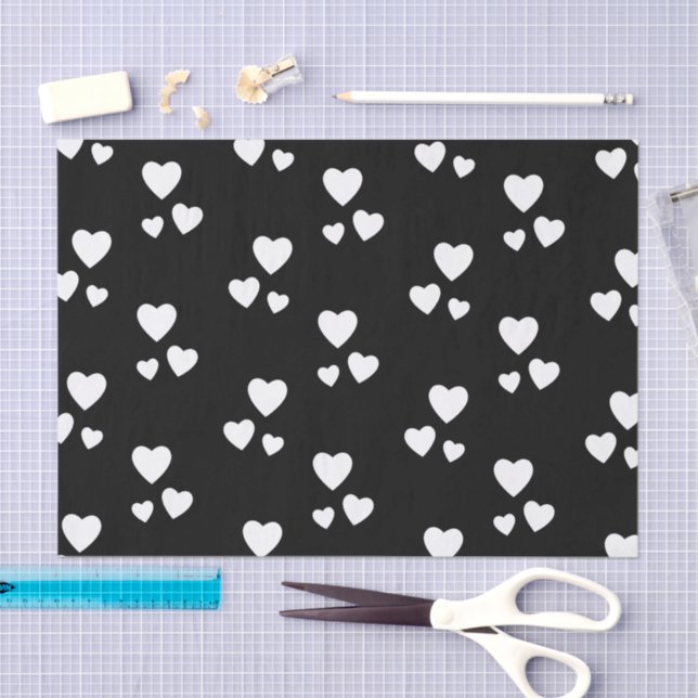 Black with white hearts tissue paper (Craft)