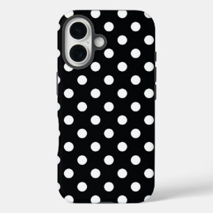 Black with white polka dots iPhone 16 case