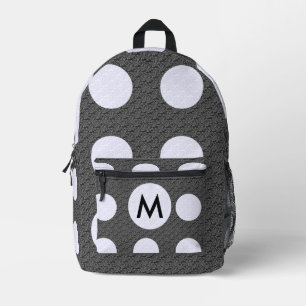 Black with White Polka Dots Monogrammed Printed Backpack