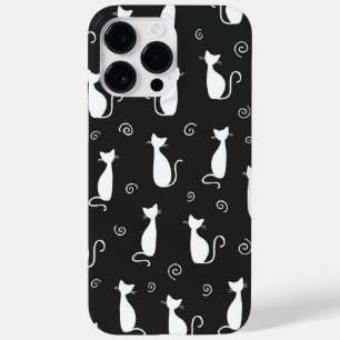 BLACK WITH WHITE SITTING CAT PATTERN Case-Mate iPhone 14 PRO MAX CASE