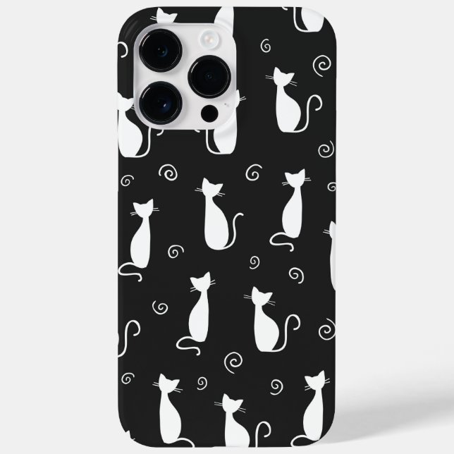 BLACK WITH WHITE SITTING CAT PATTERN Case-Mate iPhone CASE (Back)