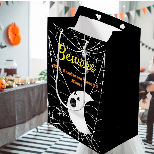Black with White Spider Webs and cute Modern Ghost Medium Gift Bag (Creator Uploaded)