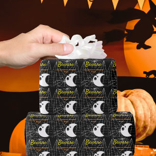 Black with White Spider Webs and cute Modern Ghost Wrapping Paper