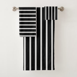 black with white stripes bath towel set