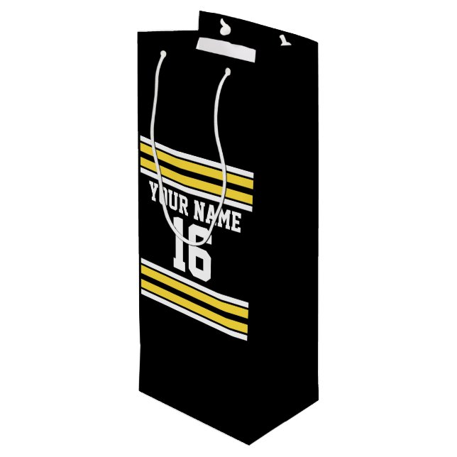 Black with Yellow White Stripes Team Jersey Wine Gift Bag (Back Angled)