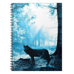 Black Wolf Alone in the Forest Spiral Notebook
