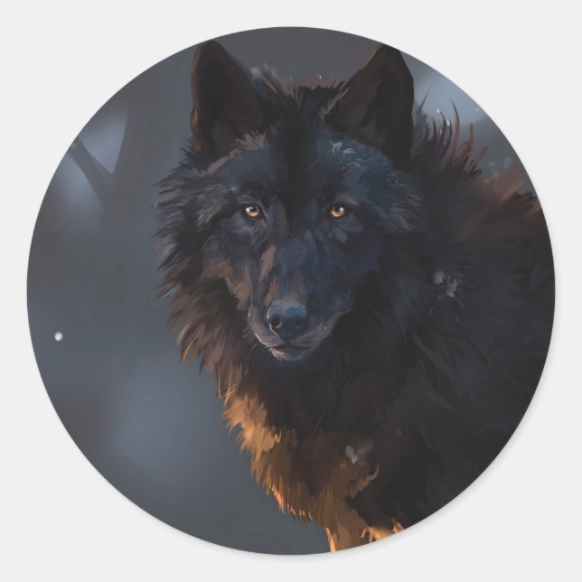 black wolf classic round sticker (Front)