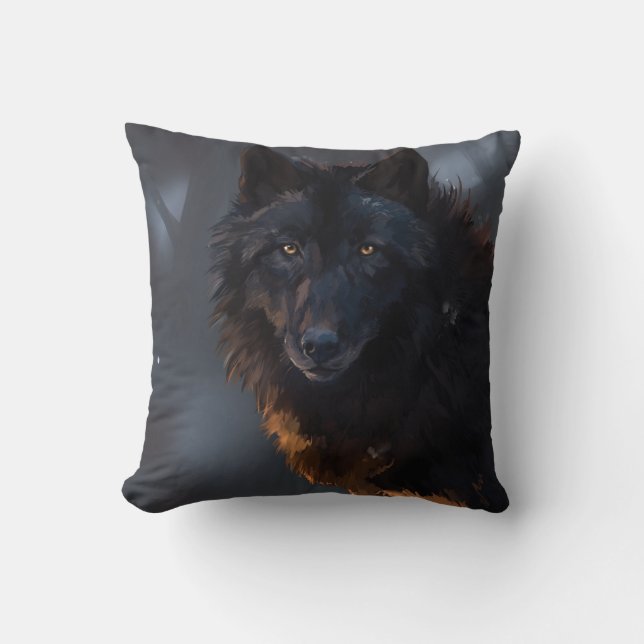 Black wolf cushion (Front)