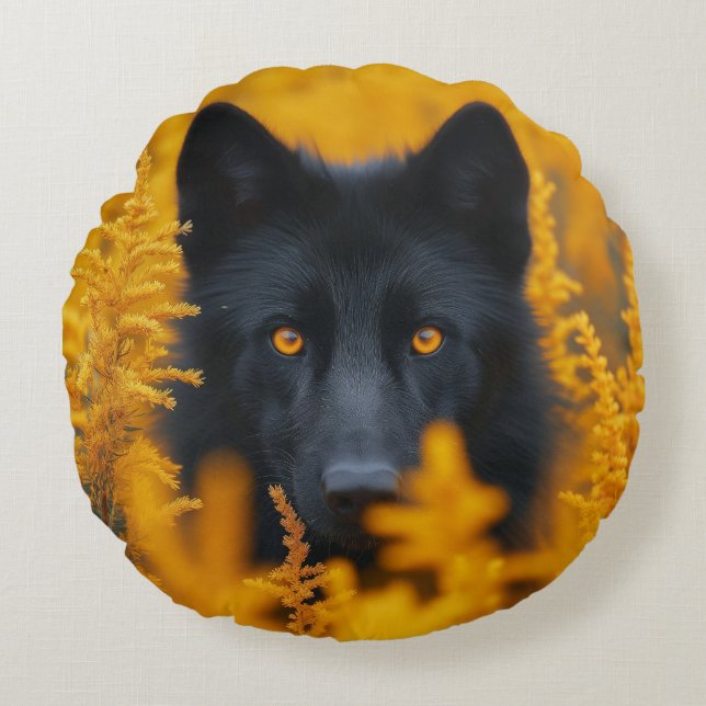 Black Wolf Dog German Shepherd  Round Cushion (Front)