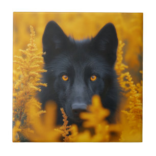 Black Wolf Dog German Shepherd Tile