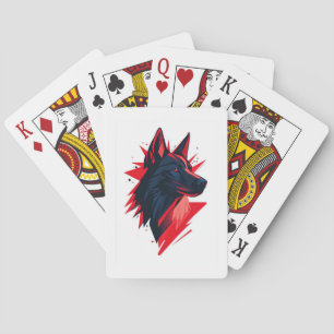 Black Wolf Dog with Red Accents Playing Cards