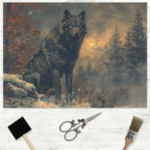 Black Wolf During Winter Painting Decoupage Tissue Paper