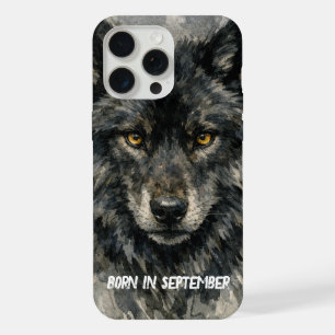 Black Wolf Face – February Birth Month Watercolor  iPhone 15 Pro Max Case