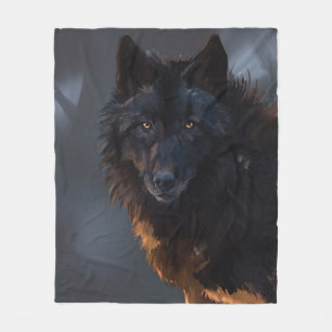 black wolf fleece blanket