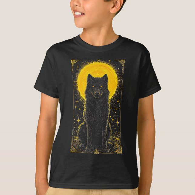 Black Wolf Golden Moon Graphic Tee – Wildlife Anim (Front)