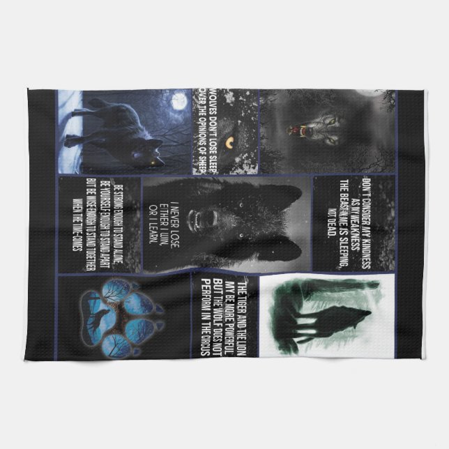 Black Wolf I Never Lose Either I Win Or I Learn Tea Towel (Horizontal)