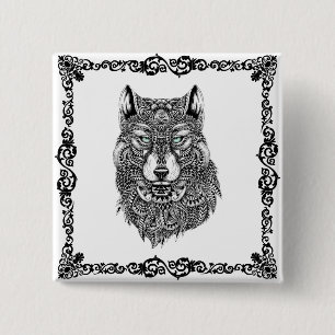 Black Wolf Illustration & Black Vintage Frame 15 Cm Square Badge